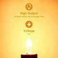 Pikkukuva 2 / 5: 10 kpl G4 halogeeni lamppuja, 12V ja 20W. Nämä lamput säteilevät 3000K lämpimän valkoista valoa, kirkkaus 350 lumenia. Ne ovat himmennettäviä ja niillä on pitkä