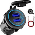 Miniatyrbillede 2 af 5: 12V USB-stik, dobbelt USB 3.0 billader med kontakt, 36W USB vandtæt stikkontaktlader (med 1,1 tommer hulstans)