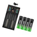 Pikkukuva 5 / 5: 3 kpl 18650 Ladattavaa Akkua + 4 kpl 3.7V 9800mAh Li-ion Sähkötuulettimelle