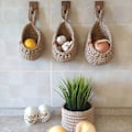 Miniatyrbild 4 av 5: Väggmonterade frukt- och grönsakskorgar bohemisk inredning handvävd hållare hängande förvaringskorg för köksstil, C