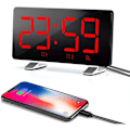 Miniatyrbild 1 av 5: Digital väckarklocka, väckarklockor för sovrum med FM-radio, dubbla larm, 6'' LED-skärm, USB-port för laddning, 4 ljusstyrkor, 12/24H, automatisk dimmer