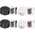 Miniatyrbilde 1 av 5: 4x 3D natt LED lampebase + fjernkontroll + USB-kabel Justerbar 7 farger Dekorative lys (2x svart 2x hvit)