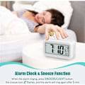 Miniatyrbild 3 av 5: Digital väckarklocka, tyst batteridriven digital väckarklocka för barn, vuxna, stor LED-display, temperaturkalender (vit)