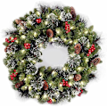 Miniatyrbillede 1 af 4: Kunstig Julekrans 45cm med LED-lys Granbase Dekoreret med Kogler Bærklaser Frostbelagte Grene
