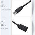 Miniatyrbild 5 av 5: USB Type C strömbrytare med manlig indikator till USB-C förlängningskabelbrytare för 4B