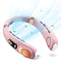 Miniatyrbillede 1 af 5: Hængende Halsblæser Bladeløs USB Opladning 1800mah med Lys 5 Hastigheder Justerbar Smart Strømvisning Pink