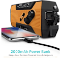 Miniatyrbilde 2 av 5: Bærbar Nødradio med 2000mAh Batteri, Oppladbart Batteri via Solcellepanel, Sveiv, Batterier eller USB AM/FM, LED-lommelykt, SOS-lader
