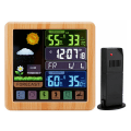 Miniatyrbild 1 av 4: Trådlös väderstation, väderstation med LCD-färgskärm inomhus utomhus termometer hygrometer med utomhussensor, snooze väckarklocka (trä