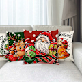 Miniatyrbillede 3 af 5: Julepudebetræk 45x45cm, Sæt med 4 Juledekorative Sofa i Bomuld og Linned Jul til Sofa Seng Sovestol Have-Julefarve