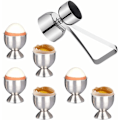 Miniatyrbilde 1 av 5: Egg Cup Set, Rustfritt Stål Egg Cup Holder og Dobbeltsidig Lokk Åpner Cracker Stor Påske Egg Cup