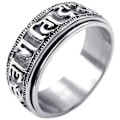 Miniatyrbillede 1 af 5: Ring, Rustfrit Stål, Spindende Spinner Tibetansk Mantra Padme, Sort Sølv - . 59 (18.8mm)