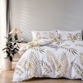 Miniatyrbild 2 av 5: Täckeöverdrag Set Längd 240 Bredd 220cm Botaniska Gyllene Tropiska Blad Mönster 2 Personer och 2 x Kuddfodral 50x75cm 100% Mikrofiber Sängkläder Set