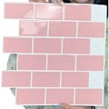 Miniatyrbillede 4 af 5: 10 stk., selvklæbende fliser, metro, pink, klæbende bagplade til køkken og badeværelse, 3D mursten vinylklæbepapir, 30,5x30,5cm