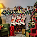 Miniatyrbild 4 av 5: Julstrumpa, 1 st hängande julstrumpor, stor julstrumpa, julklapp, julstrumpa presentpåse för träd, eldstad