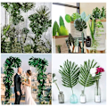 Miniatyrbillede 4 af 5: Kunstige planter 66 stykker 6 blade kunstig palme, falske blade, stængler og blade, simulering tropiske planter, jungle strand tema Hawa fest,