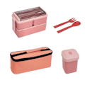 Miniatyrbild 3 av 5: Mikrovågsugnssäker Lunchbox med Dubbla Lager 1400ML Matförvaringsbehållare Servis Set med Gaffel Sked Termisk Rosa
