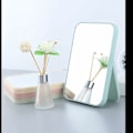 Miniatyrbillede 2 af 5: Makeup spejl, bærbar spejl, stort rejsespejl, moderigtigt skønhedsspejl med justerbar stander, firkantet minimalistisk kontor- og toiletbordsspejl (blå)