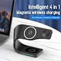 Miniatyrbillede 2 af 5: 4 i 1 Smart Trådløs Oplader Station til Apple Serie Iphone Watch Airpods, 15W Hurtig Opladningsstativ（Sort）