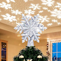 Miniatyrbilde 1 av 5: Stjerne Juletre med Hvit Snøflagg LED-Projektorlampe, 3D Roterende Stjerne Juletrelys for Juletre Toppdekorasjon, EU-Plugg