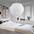 Miniatyrbillede 3 af 5: Fjer Pendel Lampe, Moderne Pendel Lampe Hvid Fjer Skærm Lysekrone E27 Belysning Loft Pendel Lys til Stue, Spisestue, Soveværelse