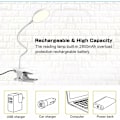 Pikkukuva 4 / 5: Latautuva Langaton LED-Työpöytälamppu, 3 Väriä ja 3 Himmennettävää, USB-Kosketus Yöpöytälamppu Leukojen kanssa Lapsille, 20 LED:tä Joustava 360° Kannettava Kiinnitettävä Lukemiseen