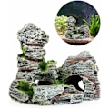 Miniatyrbilde 4 av 5: 2 stk Akvarium Ornament Utsikt over Rocky Cave Form med Grønt Gress for å Gjemme Reker og Fisk Landskap Rock Hide Cave Tree Akvarium Dekorasjon-Fei Yu