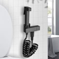 Miniatyrbillede 5 af 5: Bidetbruser Sort Multifunktionel Håndholdt Sprøjte Kobber Væghængt Bidet Toilet Slangeventilholder til Badeværelse Badeværelsesrengøring Tryk På Bidet