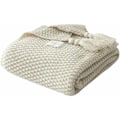 Miniatyrbillede 1 af 5: Strikket tæppe, nordisk håndlavet strikket modetæppe til bløde tæppeoverkast til sofa sengstæppe sengetæppe, beige-110X240CM
