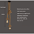 Miniatyrbilde 3 av 5: Hengende lysarmatur Kandelaber Hemp Tau Industriell Taklampe for Hjem Stue Balkong Restaurant (150CM)