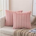 Miniatyrbillede 3 af 4: Pink Faux Fur Pudebetræk, Fluffy Stribet Pudebetræk, 18 X Tommer, Sofa Soveværelse Dekoration B