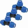 Pikkukuva 1 / 5: Vesiputken T-liittimet, 25mm x 25mm x 25mm, PN16 Puristusputkiliittimet, Liittimet yhteensopivia PE80 ja PE100 Polyeteeniputkien kanssa, 3kpl