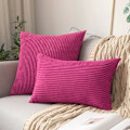 Miniatyrbillede 5 af 5: Sæt med 2 Dekorative Corduroy Pudebetræk Sofa Blød Pudebetræk til Hjemmet Stue Soveværelse Seng Clic Clac 45x45cm Fuchsia