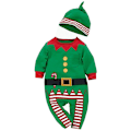 Miniatyrbild 1 av 5: Pojk flickor jumpsuit romper juldräkt kläder set med hatt grön 100 cm
