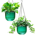 Miniatyrbild 1 av 5: 2-pack självvattnande krukor för inomhusbruk, hängande blomkrukor, 6,5 tum utomhus hängande blomkrukor korg (smaragdgrön)