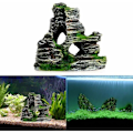 Miniatyrbilde 5 av 5: 2 stk Akvarium Ornament Utsikt over Rocky Cave Form med Grønt Gress for å Gjemme Reker og Fisk Landskap Rock Hide Cave Tree Akvarium Dekorasjon-Fei Yu