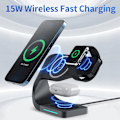 Miniatyrbillede 5 af 5: 4 i 1 Smart Trådløs Oplader Station til Apple Serie Iphone Watch Airpods, 15W Hurtig Opladningsstativ（Sort）