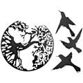 Pikkukuva 2 / 5: Metallista taidetta, metallipuun taidetta, metallipuun perhe, seinäkoriste, kodin sisustus