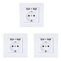 Miniatyrbilde 1 av 5: 3X PC Panel Veggmontert Strømuttak Standard Strøm 16AUE Jordforbindelse med Dobbel USB-Laderport 2100Ma Mobil