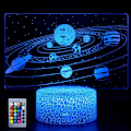 Miniatyrbillede 1 af 5: Natlampe Sol System Natlampe til Børn, 3d Illusion Lampe Børneværelse Led Lys, Fjernbetjening 7 Farver Skiftende Dæmpbar, Julegaver til Gi