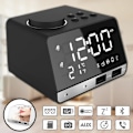 Miniatyrbild 2 av 4: LED Dubbel Alarmklocka Spegel Klockradio Högtalare för Badrum Bas Trådlös Bluetooth + USB-port + FM Svart Svart