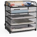 Miniatyrbilde 1 av 5: Mesh-brevholder - Skrivebordsarrangør - A4-dokumentmappe - for hjem, kontor, skole (metallnett - 5 nivåer)