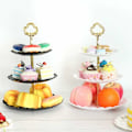 Miniatyrbillede 3 af 5: 3-lags Porcelæn Serveringsfad Serveringsstativ Pralinefad Frugtfad Kagefad Bagefad Hvid Kagefad Kagefod til Bryllup og Fest An