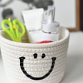 Miniatyrbillede 3 af 5: Små Smile Flettet Bomuldsreb Opbevaringskurve, Multifunktionelle Opbevaringskasser til Bleer, Nøgler, Diverse, Hvid
