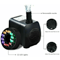 Miniatyrbilde 3 av 5: 15W fontene-pumpe, strømningshastighet på 800L/t, med 12 integrerte LED-lys, ideell for dammer og hager.