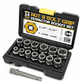 Miniatyrbilde 1 av 4: Muttertrekker og bolt håndtak socket sett for å fjerne strippet og fastlåste festemidler. Størrelser fra 6,4 mm til 19 mm / 1/4\" til 3/4\" 13 deler
