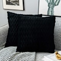 Miniatyrbillede 1 af 5: Fløjlsbetræk til puder 45x45cm til stue sofa - Sæt med 2 ensfarvede firkantede pudebetræk til soveværelsesdekoration, Sort
