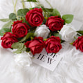 Miniatyrbillede 2 af 5: 10 stk. ægte touch rose blomster flanel blomsterbuket enkelt hoved rose kunstige blomster buket til bryllup hjem indretning