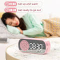 Miniatyrbillede 4 af 5: Trådløs Bluetooth Højttaler Dobbelt Alarmur Radio Support TF Kort Digital Alarm Soundbar til Hjem Kontor Pink
