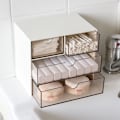 Miniatyrbillede 2 af 5: -Venlig Desktop Clear Plastic Opbevaringsboks Skabe til Små Genstande Makeup Event Organizer-4 Celler Brun