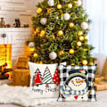Miniatyrbilde 3 av 5: Juleputetrekk 18X18 Sett med 4 Juledekorasjoner Snømann Gårdshusputer Putetrekk for Hjemmedekor
